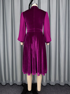 AM050621 Vintage colletto rialzato con bottone con volant manica lunga a linea viola <span class=keywords><strong>velluto</strong></span> <span class=keywords><strong>Midi</strong></span> formale da chiesa abito Casual da donna - Product Image 6