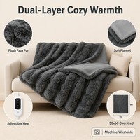 Manta Térmica Lavable Gris al por Mayor, de Piel de Conejo, Doble Cara, con Temporizador Inteligente y Protección contra Sobrecalentamiento