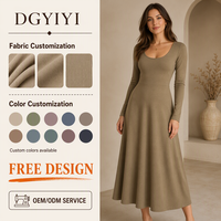 Robe longue en laine mérinos premium opaque 320 GSM, col rond, coupe trapèze, douce et élégante, manches longues, pour femme, hiver, personnalisable avec logo OEM