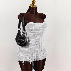 <span class=keywords><strong>Mono</strong></span> sin tirantes con hombros descubiertos, ajustado, <span class=keywords><strong>blanco</strong></span>, sexy, con borlas, para <span class=keywords><strong>fiesta</strong></span> y club, para mujer, verano 2026 - Product Image 2