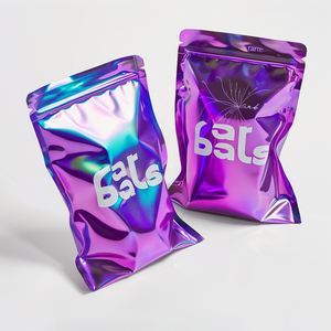 Custom Logo Mylar <strong>Bags</strong> Custom Printed Smell Proof Resealable Transparent Holographic Purple Packaging Small Zip Lock Mylar <strong>Bag</strong> - Product Image 1