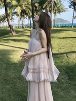 Robe longue plissée à bretelles style français pour femme Bettergirl 2026, nouvelle collection, idéale pour les vacances à la plage