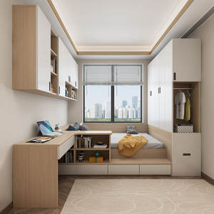 Ensemble de meubles de chambre à coucher multifonctionnel pour petit espace, design moderne, bureau intégré, lit, armoire de rangement compacte pour hôtel - Product Image 1