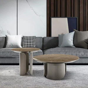 2-Piece Nesting Coffee <b>Table</b> Set with Stainless Steel Frame, Large and <b>Small</b> Combination Side <b>Table</b> - Product Image 3