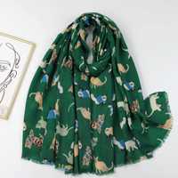 Écharpe longue à imprimé animal de chat mignon avec foulards imprimés à pompon Écharpe hijab châle en polyester