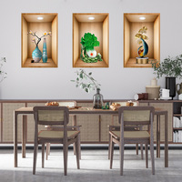 Effet 3D plante en pot triptyque peinture escalier décoration peinture hôtel Restaurant mur plante autocollants chambre salon
