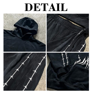 Ensemble de survêtement sportif personnalisé par le fabricant, 400 g/m², brodé, surdimensionné, imprimé, décontracté, 100 % coton, 2 pièces - Product Image 6