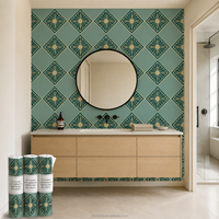 Vinilo Decorativo de Pared Estilo Art Deco con Diseño de Rayos de Sol en Color Verde Azulado para Decorar Paredes