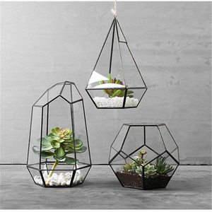 Pot de fleurs d'intérieur moderne, terrarium en verre art déco avec polygone géométrique, récipient en laiton pour <span class=keywords><strong>la</strong></span> décoration de plantes succulentes en forme de fougère. - Product Image 4