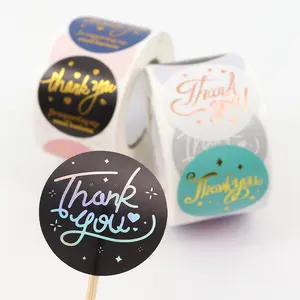 Self Adhesive Customized logo Printing Gold Foil thank you Stickers holographic Logo Label