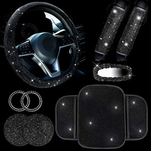 Housse de volant de <span class=keywords><strong>voiture</strong></span> OLIVER en polyester, best-seller transfrontalier, avec strass thermocollés et protection d'épaule incrustée de diamants - Product Image 4
