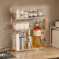 Étagère de rangement pour comptoir de cuisine, multi-niveaux, en acier inoxydable, étagère à épices réglable, organiseur de bouteilles d'épices pour cuisine