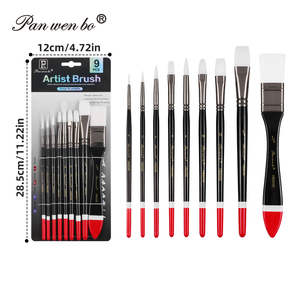 Panwenbo 9Pcs Nylon Mix Cheveux Forme Acrylique <span class=keywords><strong>Pinceau</strong></span> Set Manche en Bois Professionnel Aquarelle Pinceaux pour <span class=keywords><strong>Peinture</strong></span> à l'Huile - Product Image 1