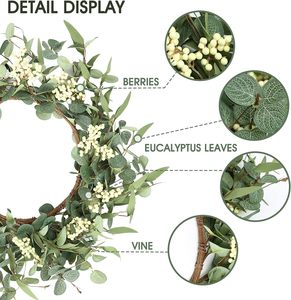 20 ''per la finestra del portico della porta d'ingresso decorazione verde per la casa colonica primavera estate autunno tutte le stagioni corona di eucalipto - Product Image 3