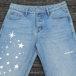 <span class=keywords><strong>Jeans</strong></span> a Gamba Dritta Azzurro Chiaro Personalizzati in Denim <span class=keywords><strong>Premium</strong></span> Lavato con Stampa a Stelle per uno Stile Streetwear Personalizzato - Product Image 3