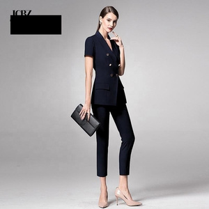 LCBZ Wholesale Customized Skirt Uniform Dark <strong>Navy</strong> Color Slim Fit Blazer for <strong>Ladies</strong> Office Short Sleeve Women's <strong>Suits</strong> - Product Image 3