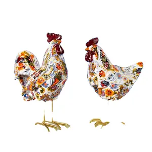 Grafiti seni kreativitas Modern warna-warni ayam jantan patung ayam grosir ornamen kantor cetak Resin dekorasi rumah anjing kerajinan