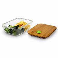 Récipient alimentaire rectangulaire en verre borosilicate de 1040 ml, compatible congélateur, sans BPA, hermétique, compatible micro-ondes, anti-fuite, avec couvercle en bambou