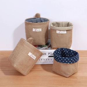 Petit sac de rangement pour cosmétiques et articles divers, sac en coton et lin, 1 pièce, panier de rangement suspendu pour la décoration de la maison - Product Image 3