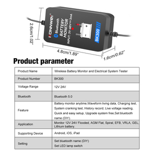 2024 New Arrival konnwei 12V 24V bk300 bluetooth Car Truck Battery Monitor với ứng dụng miễn phí - Product Image 4