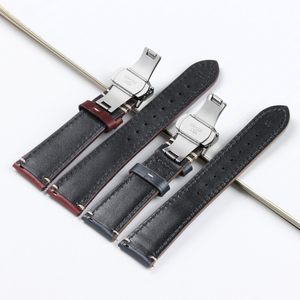 Bracelet de montre en <span class=keywords><strong>cuir</strong></span> respirant de luxe 20/22/24MM pour <span class=keywords><strong>Tissot</strong></span>, Seiko, Casio, bracelet noir et marron avec fermoir argenté et boîte - Product Image 6