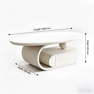 Mesa de Centro Moderna Minimalista con Cubierta de Mármol y Losa de Piedra de Lujo, Juego de Mesas Nido Ovaladas Móviles con Almacenamiento, Muebles para Sala de Estar - Product Image 4