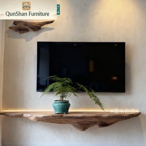 Meuble <span class=keywords><strong>TV</strong></span> Mu Chuangyi H-035 en bois massif style naturel, personnalisable, avec étagère de rangement et design de plateau irrégulier - Product Image 3