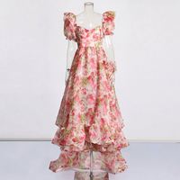Franse Koninklijke Stijl 2026 Zomer Nieuwe Vierkante Kraag Sling Oversized Rok Aansluitende Fruitprint Damesjurk