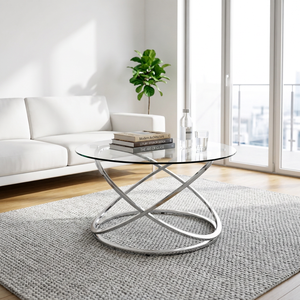 AK Brass Modern Metal Round <b>Coffee</b> <b>Table</b> <b>Silver</b> Finished With Top Glass Unique <b>Coffee</b> <b>Table</b> For Interior / Restaurant Furniture - Product Image 2
