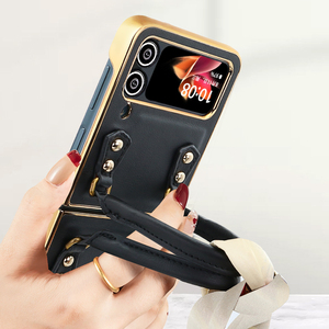 Funda de teléfono de cuero de lujo VIETAO para Samsung para Galaxy <span class=keywords><strong>ZFlip</strong></span> 4/3, funda de mano con anillo, correa de cinta, pantalla plegable electrochapada - Product Image 5