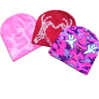 Chapeau d'hiver unisexe personnalisé en tricot jacquard à carreaux Y2K 100% acrylique, avec nœuds brodés personnalisés, camouflage