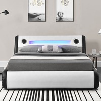 Willsoon Schlafzimmer Lederbett mit LED & Musik, Stauraum, Doppelbett mit King Size Kopfteil, Erwachsenenbett