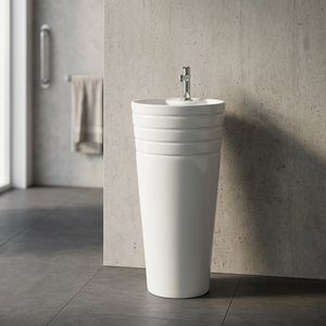 Lavabo de Pedestal de Cerámica Blanca, Estilo Americano, con Grifo - Product Image 6