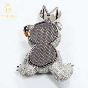 विंटेज स्टाइल आउट टेडी 3d s925 सिल्वर भालू पेलेंट मोइससानाइट डायमंड पास टेस्टर गोल्ड प्लेटेड चेन कस्टम नाम - Product Image 3