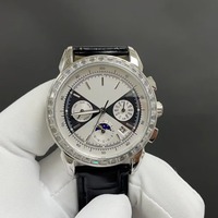 Montre automatique chronographe de luxe en or rose pour hommes, calendrier perpétuel, phase de lune, cristal saphir, analogique, lunette en diamant, cuir