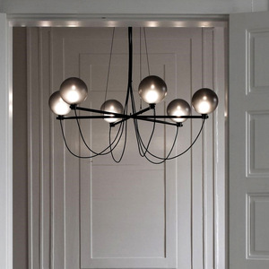 Lámpara colgante de cristal moderna, redonda, negra, con bombilla LED E27 para sala de estar, restaurante, hotel, diseño de iluminación para proyectos. - Product Image 3