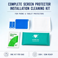 Kit d'installation de nettoyant d'écran, lingettes humides, autocollant anti-poussière, chiffon en microfibre pour appareil photo, téléphone portable, ordinateur, emballage personnalisé