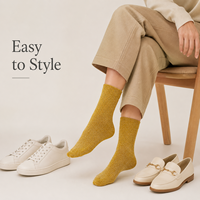 Chaussettes mi-mollet côtelées personnalisées avec logo imprimé double position sur le devant, en fil pailleté, tricot métallique brillant, style décontracté, OEM
