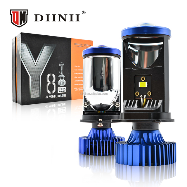 DIINII 80W Bi LED Headlight Bulb 8000LM 12V Y8-H4 Mini Projector Lens IP-68 Waterproof High-speed Silent Fan Cooling Aluminum