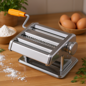 Machine à pâtes manuelle en acier inoxydable à double lame, pour la maison, modèle D0100HEBLBW, couleur argent - Product Image 2