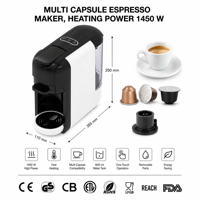 Machine à café à capsules compacte et mini, 0,65 L, réservoir d'eau amovible, multi-fonctions pour la maison, le dortoir, le bureau