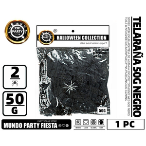 WEB-50G di ragno di cotone nero di HALLOWEEN con 2 ragni bianchi #71989 forniture per le vacanze di Halloween - Product Image 1