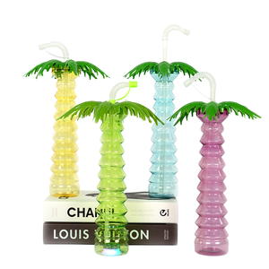 16oz Eco-Friendly Creative Palm Tree Style Party Slushy Cup Juice Drinking Daiquiri Tall Yard Cup Bottle Lid Straw for Festival - Product Image 2