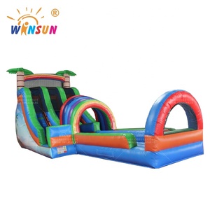 WINSUN Coloré <span class=keywords><strong>Tropical</strong></span> Rainforest Palm Tree Thème Double Lane Slip Jumping Castle Toboggan gonflable avec piscine pour la fête - Product Image 1