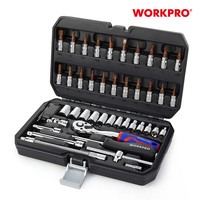 WORKPRO 46PC 1/4 pouces DR. Kit de douilles de poignée à cliquet à dégagement rapide, boîte à outils de voiture, ensemble de douilles mécaniques