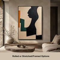 Décoration d'intérieur, peintures sur toile artisanales vertes et noires texturées Wabi Sabi, art mural géométrique minimaliste sur toile