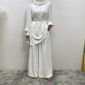 2335+9003# Eid Latest Nida Classy White Color <b>Abaya</b> Set Long Top and Elastic High Waist Pant With Lining Versatile Fashion Suit - Product Image 3