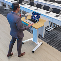 Pupitre mobile réglable en métal ; Podium de bureau pour enseignants, style debout ; Pupitre scolaire à roulettes, bureau d'accueil – Design moderne