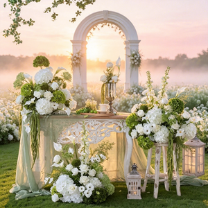 Venta al por Mayor de Decoración Floral Realista para el Pasillo de Boda, <span class=keywords><strong>Ramo</strong></span> de <span class=keywords><strong>Flores</strong></span> Artificiales Verdes y Blancas de 70 cm - Product Image 6