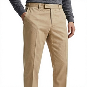<b>Mens</b> Khaki Chino Pants Cotton Spandex Blend 250 GSM Peach Soft Finish Fine Twill <b>Stretch</b> Casual Trousers OEM Supplier - Product Image 2